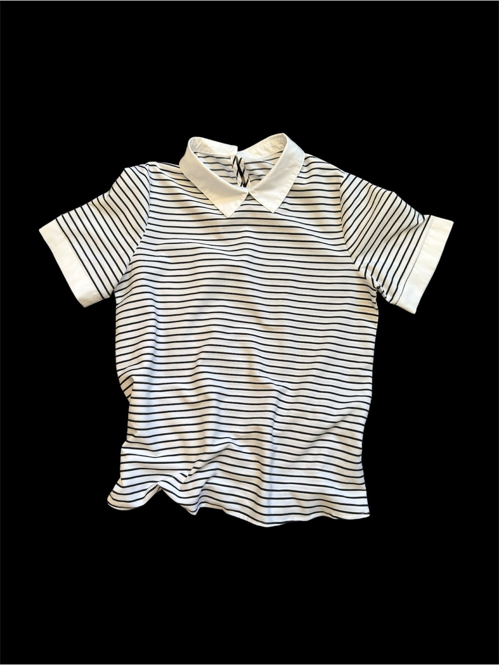 Striped White/Black Collarded Polo Top